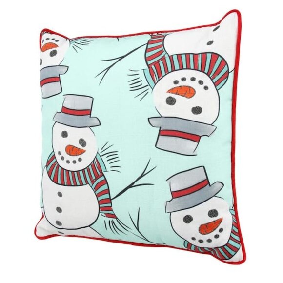 Christmas Holiday Snowman 18" Throw Pillow Cushion Home Accents Red Snow Winter - Picture 5 of 9